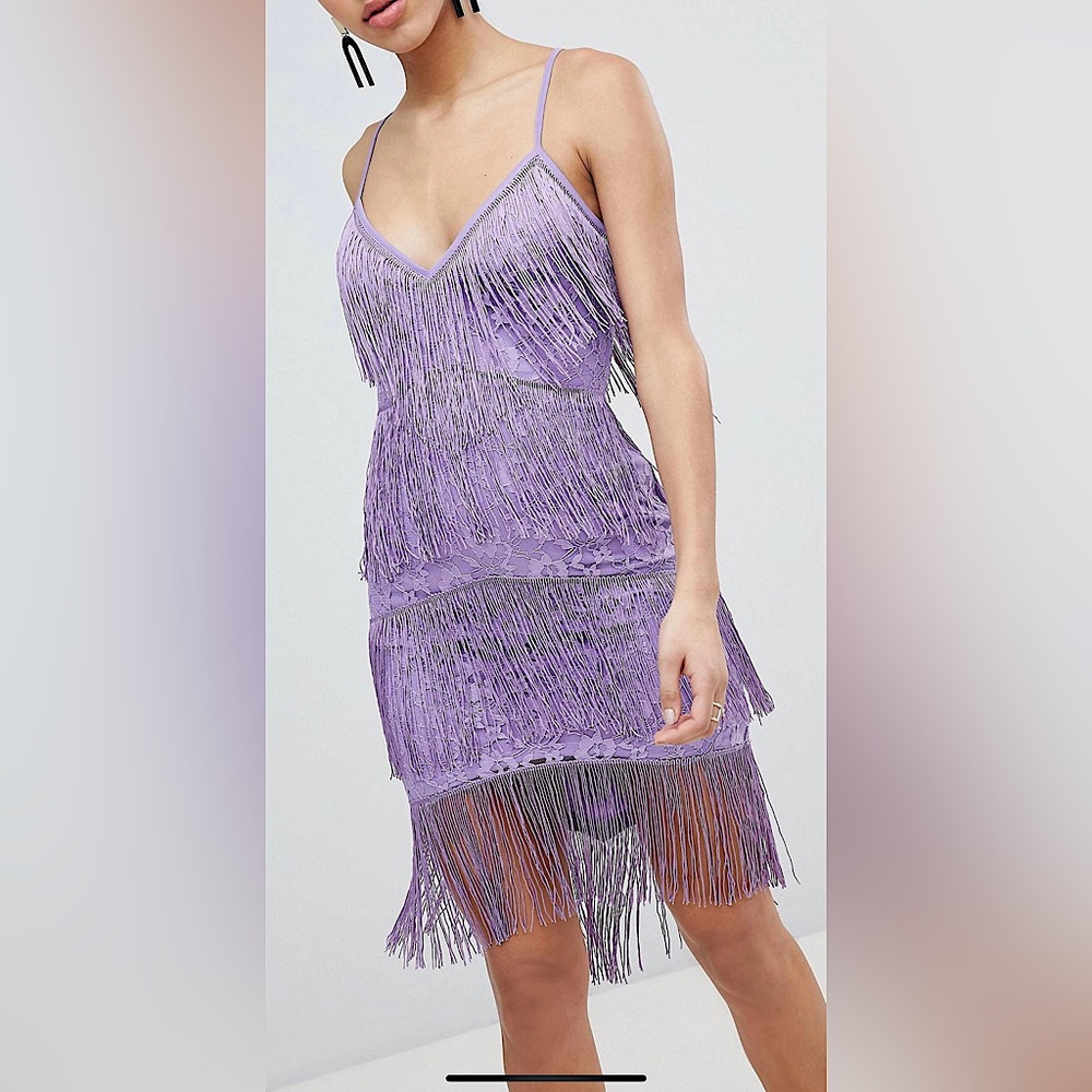 ASOS DESIGN fringe & lace Plung Bodycon Mini Dress